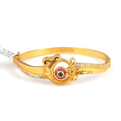 22K Gold Designer Bangle Bracelet with Rubies & Sapphire - 3