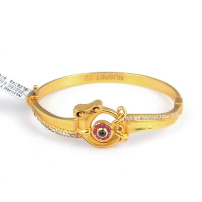 22K Gold Designer Bangle Bracelet with Rubies & Sapphire - 4