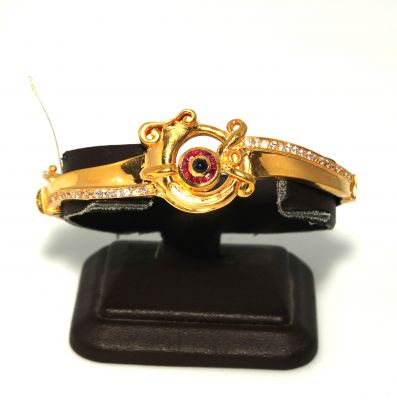 22K Gold Designer Bangle Bracelet with Rubies & Sapphire - 7
