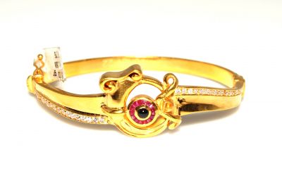 22K Gold Designer Bangle Bracelet with Rubies & Sapphire - 6