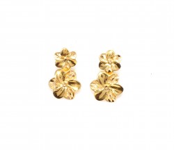 22K Gold Double Flower Drop Earrings - 1