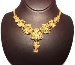 22K Gold Double Flower Necklace - 2