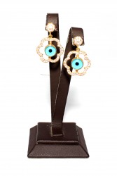 22K Gold Evil Eye & Daisy Hole Dangle Earrings - Nusrettaki