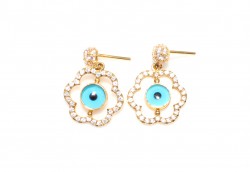 22K Gold Evil Eye & Daisy Hole Dangle Earrings - Nusrettaki (1)