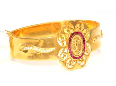 22K Gold Fairy Design Entouraged Ruby Middle Piece Bangle Bracelet - 6