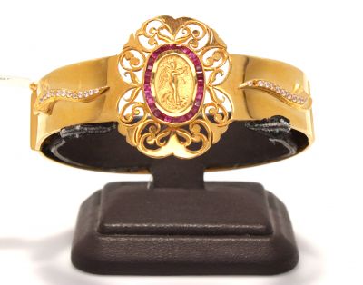 22K Gold Fairy Design Entouraged Ruby Middle Piece Bangle Bracelet - 7