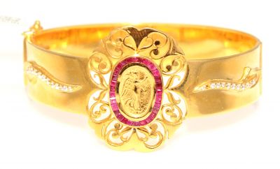22K Gold Fairy Design Entouraged Ruby Middle Piece Bangle Bracelet - 5