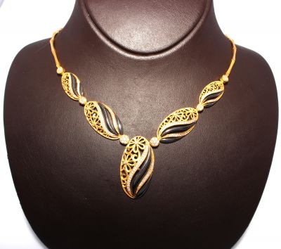 22K Gold Filigree Almond Style Necklace - 2