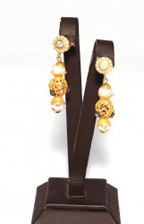 22K Gold Filigree Balls Dangle Earrings with Sapphire - 1