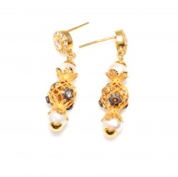 22K Gold Filigree Balls Dangle Earrings with Sapphire - Nusrettaki (1)