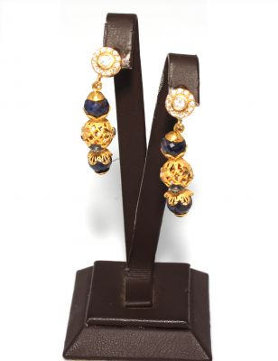 22K Gold Filigree Balls Dangle Earrings with Sapphire - 2