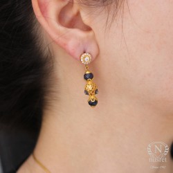 22K Gold Filigree Balls Dangle Earrings with Sapphire - Nusrettaki