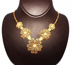22K Gold Filigree Flower Model Necklace - Nusrettaki (1)