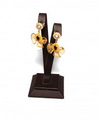 22K Gold Filigree Half Daisy Dangle Earrings with Onyx - 2