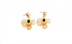 22K Gold Filigree Half Daisy Dangle Earrings with Onyx - 3