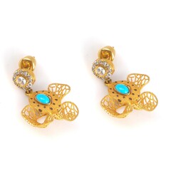 22K Gold Filigree Half Daisy Dangle Earrings with Turquoise - Nusrettaki