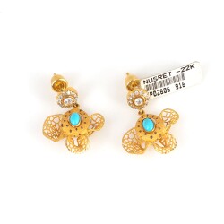 22K Gold Filigree Half Daisy Dangle Earrings with Turquoise - 4