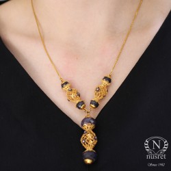 22K Gold Filigree Necklace with Sapphire - Nusrettaki
