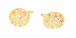 22K Gold Flower Circle Stud Earrings - 1