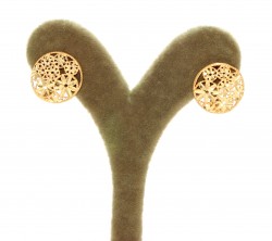 22K Gold Flower Circle Stud Earrings - Nusrettaki (1)