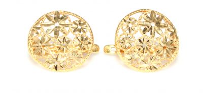 22K Gold Flower Circle Stud Earrings - 3