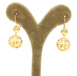 22K Gold Flower Patterns Hoop Back Dangle Earrings - 2