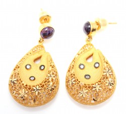 22K Gold Flowers Dangling Fusion Earrings with Amethyst - Nusrettaki (1)