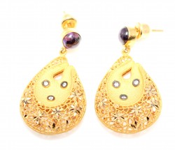 22K Gold Flowers Dangling Fusion Earrings with Amethyst - 4