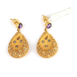 22K Gold Flowers Dangling Fusion Earrings with Amethyst - 1