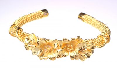 22K Gold Flowers Jessica Beaded Chain Bangle Bracelet - 3