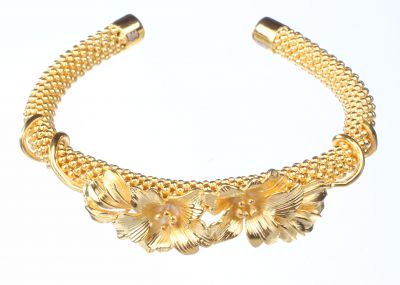 22K Gold Flowers Jessica Beaded Chain Bangle Bracelet - 4