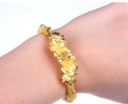 22K Gold Flowers Jessica Beaded Chain Bangle Bracelet - 5