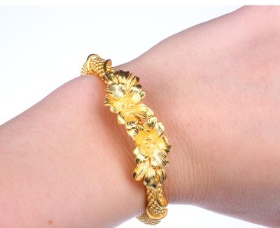 22K Gold Flowers Jessica Beaded Chain Bangle Bracelet - 5