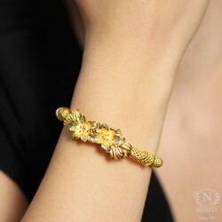 22K Gold Flowers Jessica Beaded Chain Bangle Bracelet - Nusrettaki