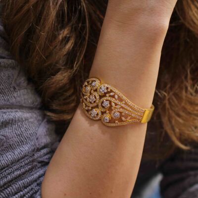 22K Gold Flowers Skyland Bangle - 3