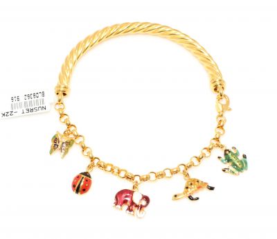 22K Gold Funnel Gypsy Style Bangle Bracelet with Colorful Animal Charms - 4