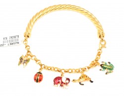 22K Gold Funnel Gypsy Style Bangle Bracelet with Colorful Animal Charms - 5