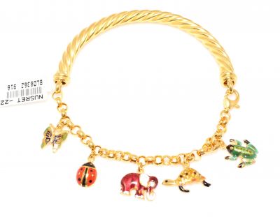 22K Gold Funnel Gypsy Style Bangle Bracelet with Colorful Animal Charms - 5