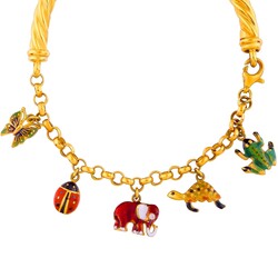 22K Gold Funnel Gypsy Style Bangle Bracelet with Colorful Animal Charms - 3