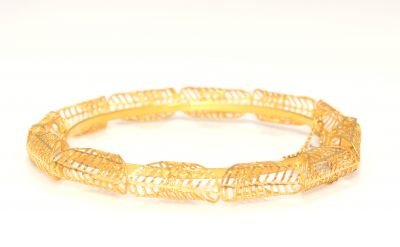 22K Gold Fusion Filigree Patterned Bangle Bracelet - 4