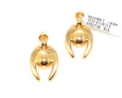 22K Gold Gazelle Eye Model Earrings - 1
