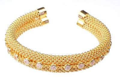 22K Gold Gemstoned Jessica Beaded Chain Cuff Bracelet - 3