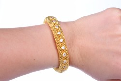 22K Gold Gemstoned Jessica Beaded Chain Cuff Bracelet - 4