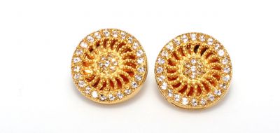 22K Gold Globe Stud Earrings with Gemstones - 1