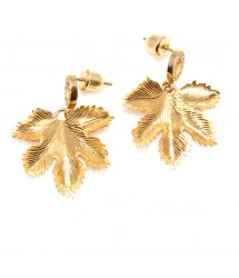 22K Gold Grape Leaf Model Dangle Earrings - 1