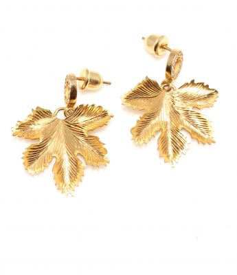 22K Gold Grape Leaf Model Dangle Earrings - 1