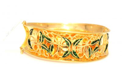 22K Gold Green Ivy Bangle Bracelet - 1