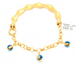 22K Gold Gypsy Daniel Bangle Bracelet with Evil Eyes & Doch Chain - Nusrettaki