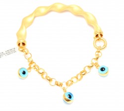 22K Gold Gypsy Daniel Bangle Bracelet with Evil Eyes & Doch Chain - 2