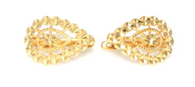 22K Gold Hand Carved Teardrop Earrings - 3